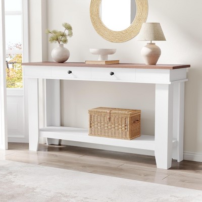 54-Inch Long Console Table, Wooden Entryway Table with 2 Drawers & Open Storage Shelf, for Entryway, Hallway, Living Room