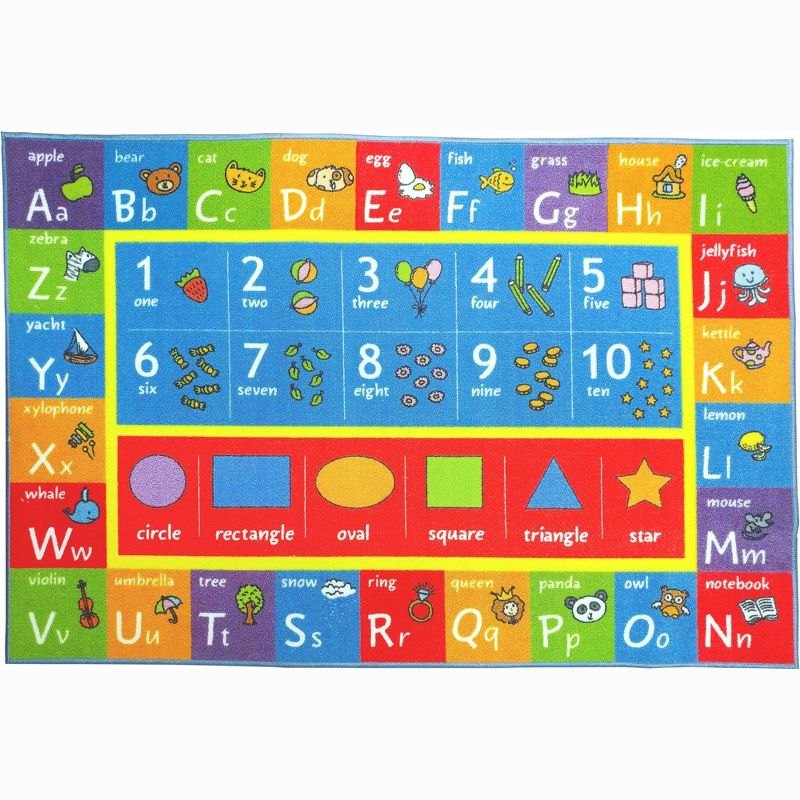 KC CUBS Boy & Girl Kids ABC Alphabet, Numbers & Shapes Educational Learning & Fun Game Play Nursery Bedroom Classroom Area Rug Carpet, 1 of 11