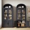 Arched Bookcase with Doors Tall Bookshelf Display Storage Shelves 71.4in Deep Wooden Cabinet Farmhouse Bookcases - 4 of 4