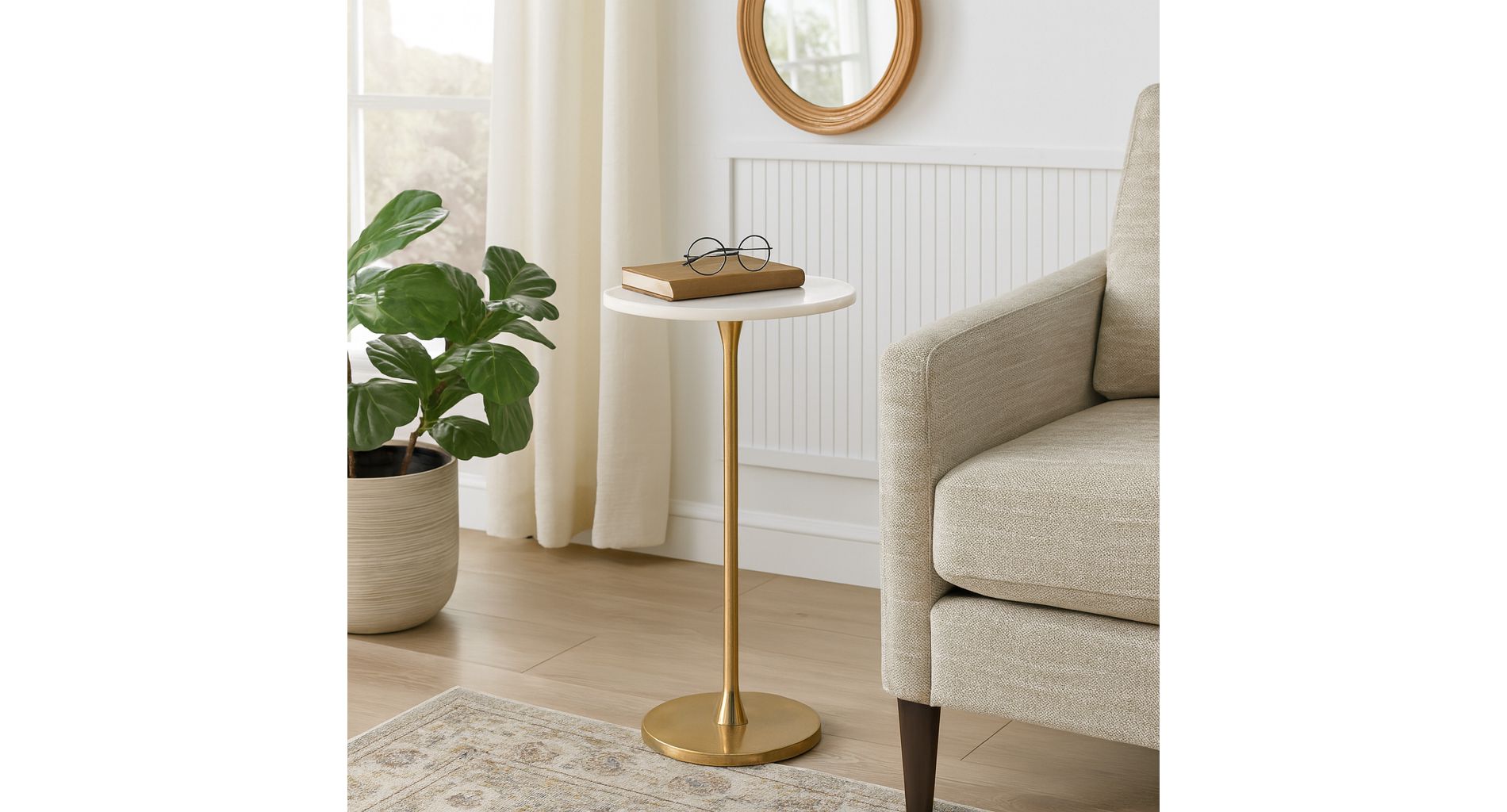 Glam End Table or Side Table for Home Decor - Bold Metal Table with Luxurious Round Marble Top Ideal for Office, Bedroom, or Living Room - 24" Gold
