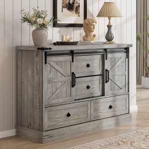 Farmhouse 4 Drawer Dresser for Bedroom, 45" Wood Dressers with Sliding Barn Doors - 1 of 4