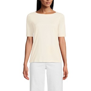 Lands' End Women's Elbow Sleeve Supima Boatneck Top - 1 of 3