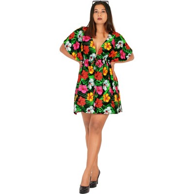 HAPPY BAY Women's Beachwear Summer Swim Beach Dress Cover Ups for Swimwear Women Short Fall Swimsuit Coverups for Women Tops XL-XXL Black, Floral