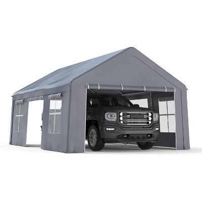 13'x20' Heavy Duty Portable Carport Garage, Outdoor Waterproof Car Canopy Shed with 3 Roll-Up Doors, 5 Mesh Windows, Removable Sidewalls
