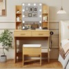 Vanity Desk with LED Lighted Mirror and 3 Adjustable Lights,  Makeup Vanity with Storage Stool, 2 Large Drawers and 4 Open Shelves - 2 of 4