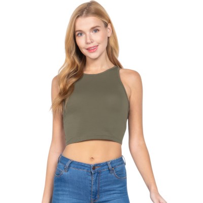 Slickblue Fashionable & Trendy Halter Neck Crop Top – Comfortable, Flattering Fit, Olive Green/Royalty, Sizes S-M-L