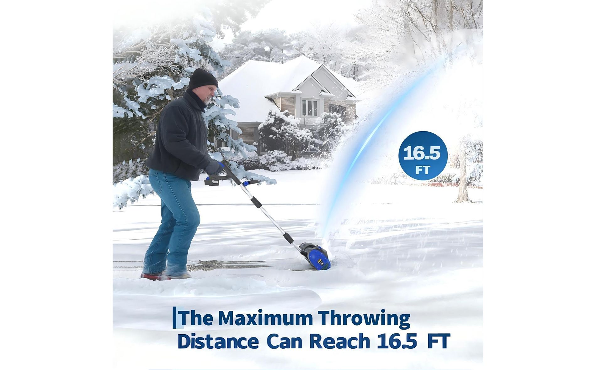 12in Cordless Snow Shovel, Brushless Motor Electric Snow Removal Blower with LED Light, Battery & Charger, 16.5ft Snow Thrower with 180° Chute