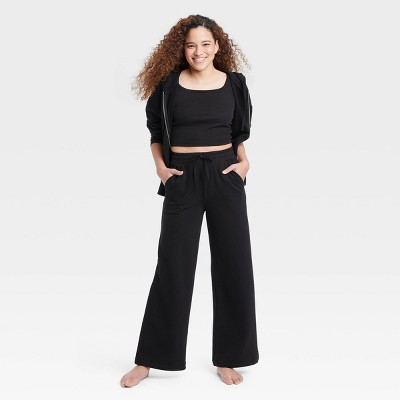 Women's Fleece Wide Leg Lounge Pajama Pants - Colsie™ Black L : Target