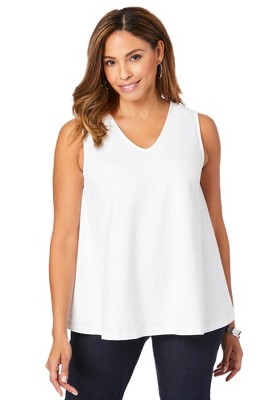 Jessica London Women's Plus Size Stretch Cotton V-Neck Trapeze Tank