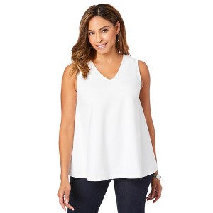 Jessica London Women's Plus Size Stretch Cotton V-Neck Trapeze Tank - 1 of 4