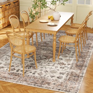 Vintage Area Rug, Machine Washable Non-Slip Floor Carpet for Living Room, Bedroom, Dining Room, Tan - 1 of 4