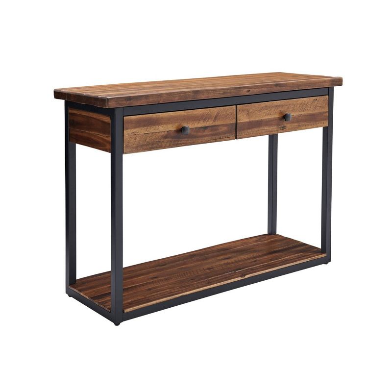 Claremont Rustic Wood Console Table with Two Drawers and Low Shelf Dark Brown - Alaterre Furniture, 1 of 11