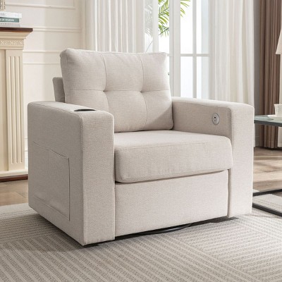 Swivel Sofa,90 Degree Upholstered Swivel Arm Chair with Drink Holder Living Room Chair,Soft Velvet Sofa Chair,Swivel Accent Chair-Maison Boucle