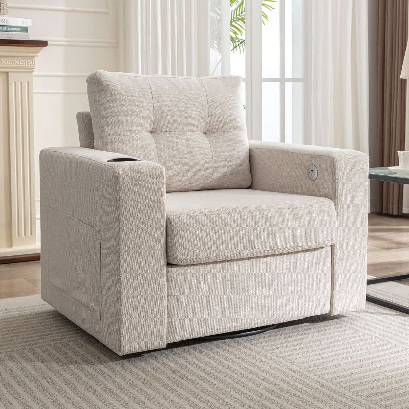 Swivel Sofa,90 Degree Upholstered Swivel Arm Chair with Drink Holder Living Room Chair,Soft Velvet Sofa Chair,Swivel Accent Chair-Maison Boucle, 1 of 8