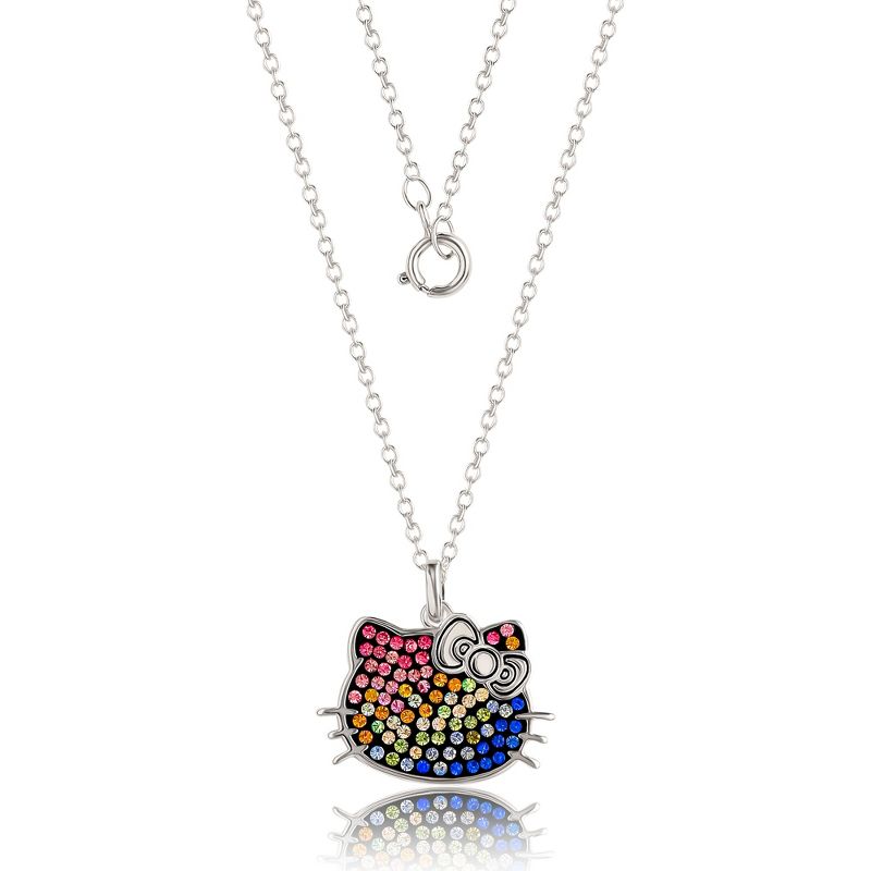 Sanrio Hello Kitty Silver Plated Rainbow Crystal Necklace, 18'' - Authentic Officially Licensed, 4 of 7