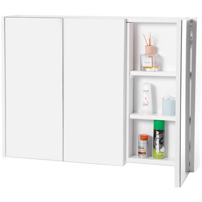 Basicwise 3 Shelves White Wall Mounted Bathroom/ Powder Room Mirrored Door Vanity Cabinet Medicine Chest