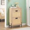 Acekool Natural Rattan Storage Cabinet with 2 Flip Drawers, Adjustable Shelves & Metal Legs, Slim Entryway Shoe Organizer - 4 of 4