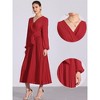 Allegra K Women's Elegant Pleated Cross V Neck Puff Sleeve Tie Waist A-Line Dress - 2 of 4