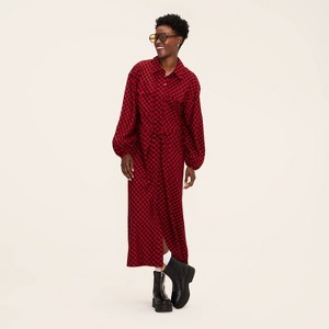 Women's Buffalo Check Long Sleeve Utility Midi Shirt Dress - Woolrich x Target Red/Black - 1 of 4