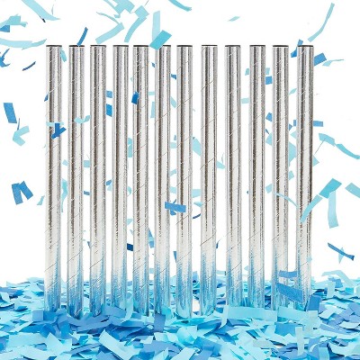 12-Pack Baby Boy Confetti Wands, Blue Tissue Paper Flick Flutter Sticks for Baby Shower and Gender Reveal Party Supplies, 13.8"