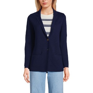 Lands' End Women's Fine Gauge Cotton Button Front Blazer Sweater - 1 of 4