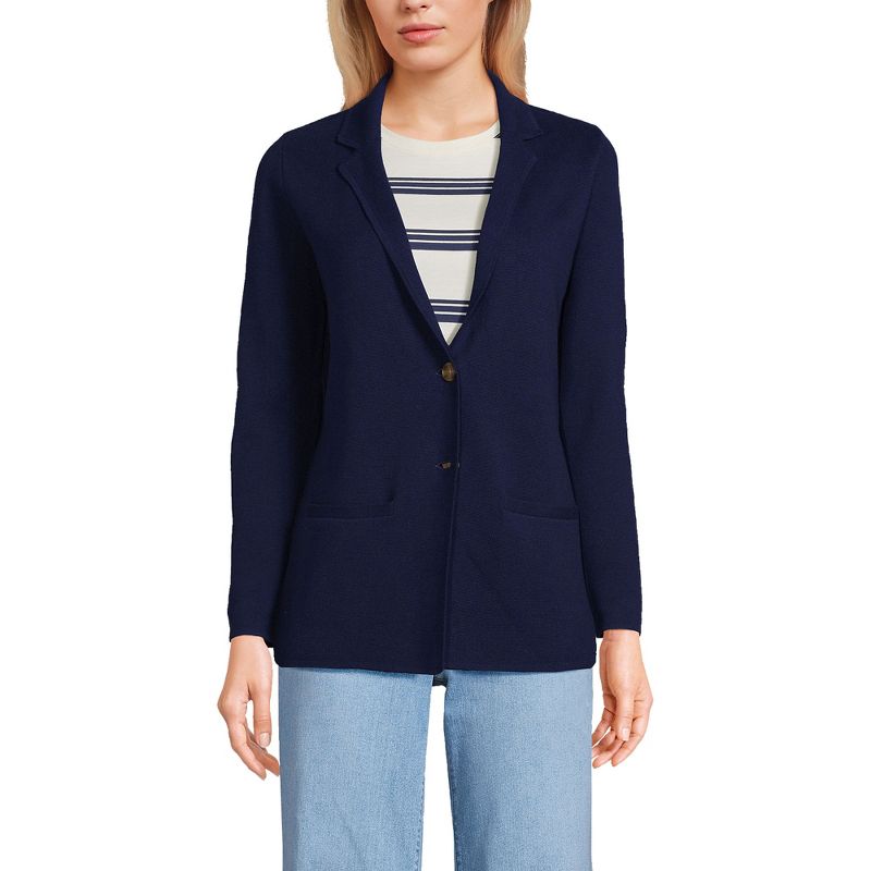 Lands' End Women's Fine Gauge Cotton Button Front Blazer Sweater, 1 of 6