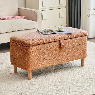 Basics Upholstered Storage Ottoman and Entryway Bench,Teddy Upholstered Shoe Seat Storage Beach,Rectangle Padded Blanket Chest Cute-Cuddlewood