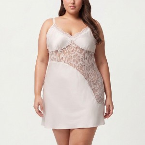Anna-Kaci Lounge Women's Plus Size Lace Panel Chemise Slip Dress Adjustable  Strap Sleepwear - 1X, White : Target