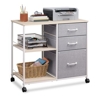 GALAXHERO  3 Drawer Mobile File Cabinet, Rolling Printer Stand with Open Storage Shelf for Home Office