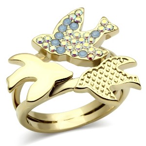 Slickblue Gold Ion Plated Brass Ring with Vibrant Multicolor Crystals - Eye-Catching Women's Jewelry, Size 5-10 - 1 of 4