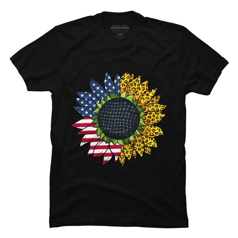 Men's Design By Humans July 4th American Sunflower Leopard By mehmus T-Shirt, 1 of 3