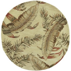 HomeRoots 5' Brown Green And Red Wool Tropical Botanical Hand Tufted Round Rug - 1 of 4