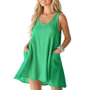 Clearlove Women Casual Summer Dresses Sleeveless Crew Neck Backless Tunic Mini Dress Loose Flowy Tank Sundress with Pockets - 1 of 4