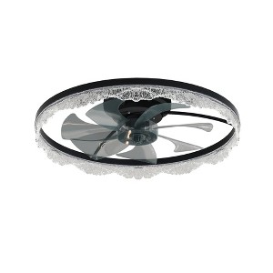 DAKAFUL 16" Wide Crystal Flush Mount Ceiling Fan With Light And Remote, Ceiling Fan For Bedroom, Living Room - Black - 1 of 4