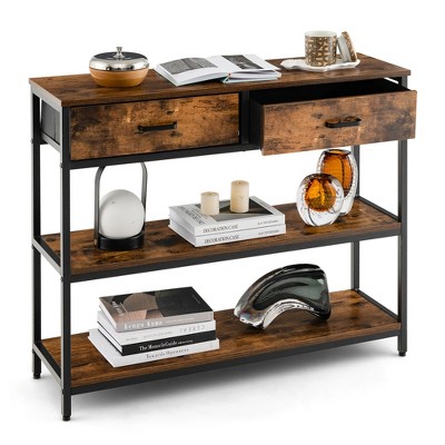 Costway Entryway Table With Charging Station Narrow Console Table With 2  Drawers Brown/oak : Target