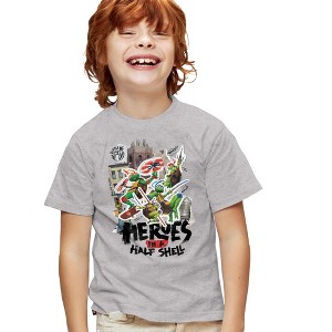 Teenage Mutant Ninja Turtles: Mutant Mayhem Heroes In A Half Shell Kids T Shirt For Youth, Athletic Heather - 1 of 4
