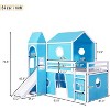 Full Loft Bed w/Slide & Curtains&Tower,Wood Castle Low Loft Bed Frame w/Tent,Wood Playhouse Bed w/roof,Windows&Fence Shaped Guardrails for Kids - 3 of 4