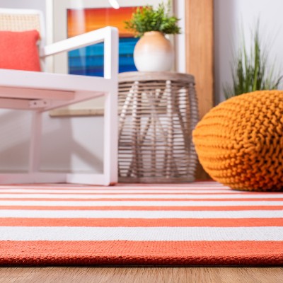 Montauk Rust and Ivory Striped 5' x 8' Wool Cotton Area Rug