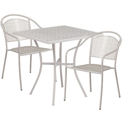 Emma and Oliver Commercial Grade 28" Square Light Gray Patio Table Set-2 Round Back Chairs