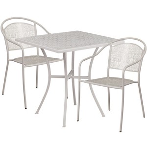 Emma and Oliver Commercial Grade 28" Square Light Gray Patio Table Set-2 Round Back Chairs - 1 of 4