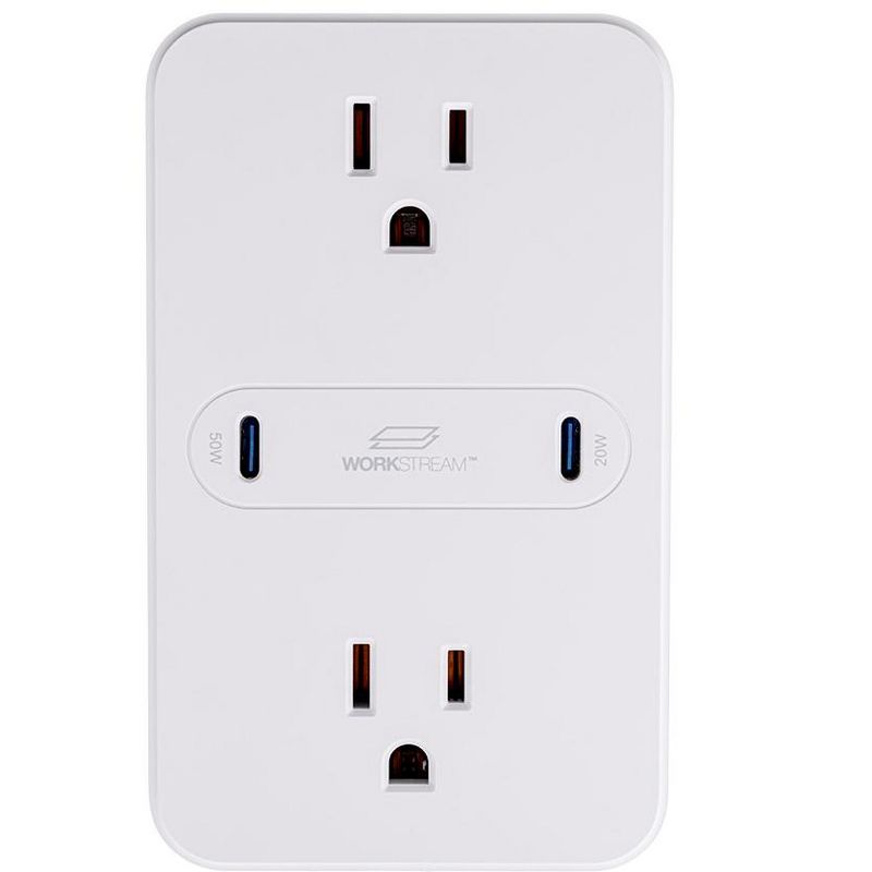 Monoprice 2-Outlet Wall Tap Power Strip with USB-C PD 50W + 20W Power Delivery, Wall Mountable, For Laptops and Mobile Phones - Workstream Collection, 2 of 5