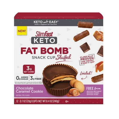 SlimFast Keto Fat Bomb Stuffed Snack Cup - Chocolate Caramel Cookie - 12ct