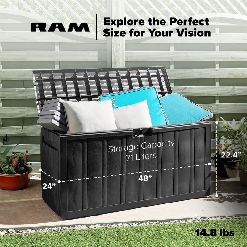 Ram Quality Products Large Outdoor Storage Deck Box Organizer Bin Waterproof Patio Furniture, 2 of 7