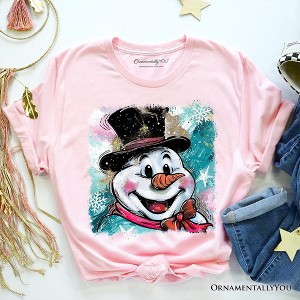 Brushstroke Cute Snowman T-Shirt, Preppy Merry Christmas Glitter Holiday Tee | OrnamentallyYou - 1 of 4