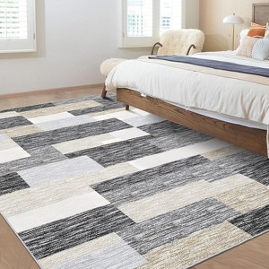 Acekool 4x6 Machine Washable Area Rug, Modern Geometric, Non-Slip, Low Pile, Stain-Resistant Accent Carpet for Living Room, Bedroom, Grey Green - 1 of 4
