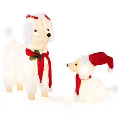 Tangkula 2-Piece Christmas Lighted Dogs 3D Xmas Light-up Cute Poodle with 60 LED Lights Red Scarves Zip Ties & Ground Stakes