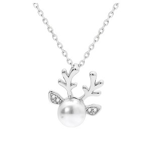 Reindeer Necklace for Women by Ginger Lyne Gold Plated Simulated Pearl Christmas Jewelry - 1 of 4