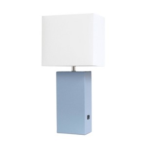 21" Lexington Leather Base Modern Home Decor Bedside Table Lamp with USB Charging Port and Fabric Shade - Lalia Home - 1 of 4