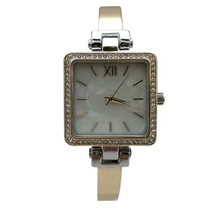 Olivia Pratt Square Face Thin Rhinestone Bezel Bangle Women Watch - 1 of 2