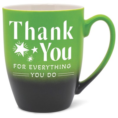 Elanze Designs Thank You Everything You Do Two Toned Ombre Matte Green and Black 12 ounce Ceramic Stoneware Coffee Cup Mug